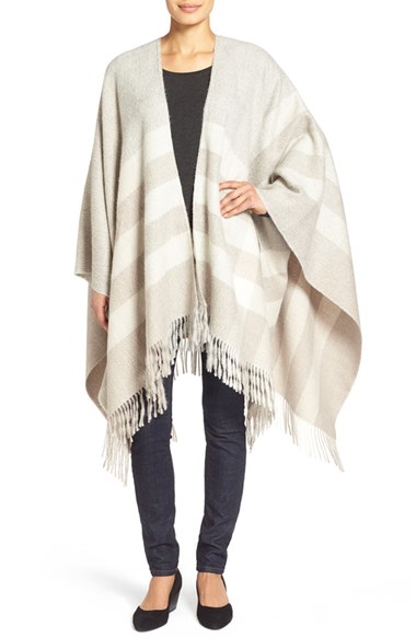 Eileen Fisher Stripe Alpaca Blanket Poncho in Dark Pearl