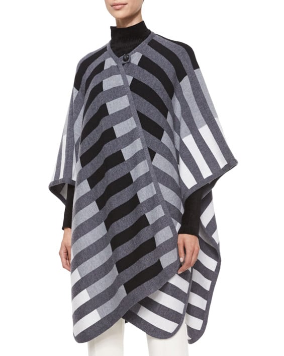 Escada Striped Woven Blanket Cape in Black and White