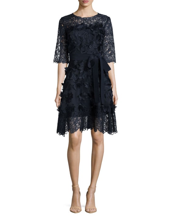Escada Three-Dimensional Daisy Applique & Lace Dress in Navy