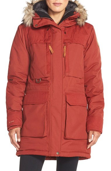 Fjällräven 'Polar Guide' Waterproof Hooded Parka with Faux-Fur Trim in Deep Red or Black