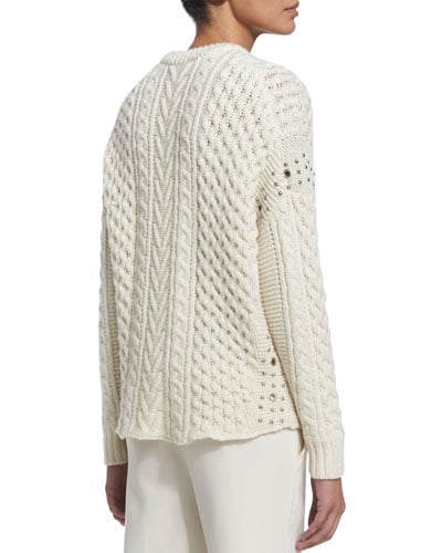 Foundrae Embellished Cable-Knit Sweater in Cream