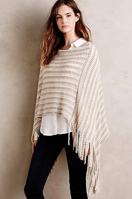 Fringed Poncho in Light Grey. Anthropologie