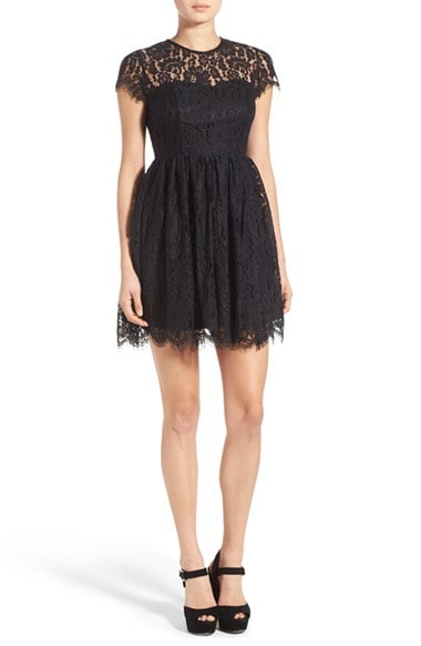 GLAMOROUS Lace Open Back Fit & Flare Dress in Black