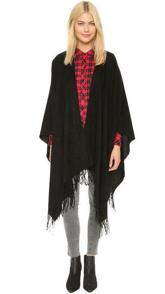Glamorous Blanket Fringe Poncho in Black or Camel