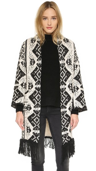 Glamorous Fair Isle Pattern Blanket Cardigan in Cream and Black