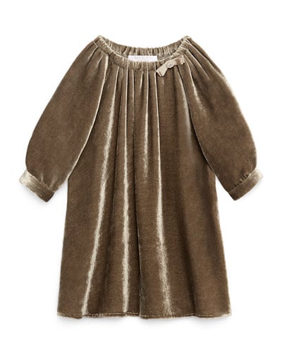 Gucci Long-Sleeve Silk-Velvet Dress in Hazel, Size 6-36 Months 
