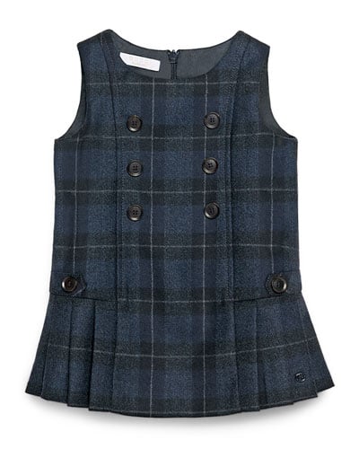 Gucci Sleeveless Plaid Double-Breasted Dress in Navy/Gray