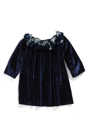 Isabel Garreton Velvet A-Line Dress with Roses (Baby Girls) in Navy 