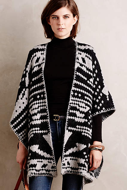 Jacquard Blanket Poncho by White and Warren in Grey
