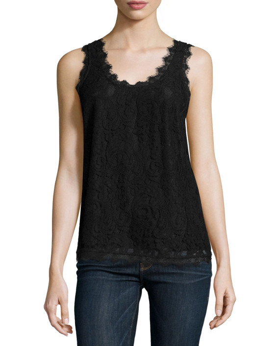 Joie Brinx Lace Sleeveless Top in Caviar. Neiman Marcus