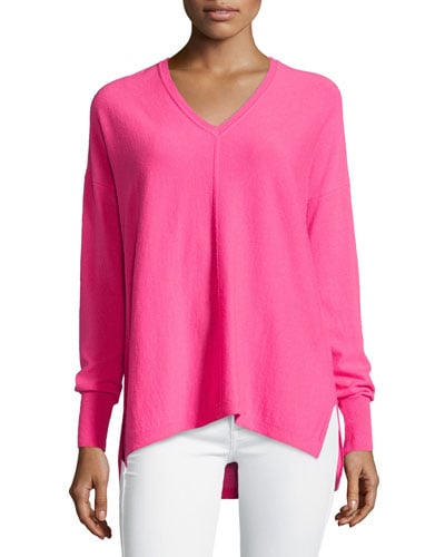 Lilly Pulitzer Allessandra V-Neck High-Low Cashmere Tunic in Flamingo Pink or Breakwater Blue. Neiman Marcus