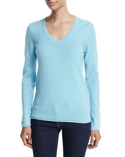 Lilly Pulitzer Diana V-Neck Cashmere Sweater in Breakwater Blue or Cheeky Melon. Neiman Marcus