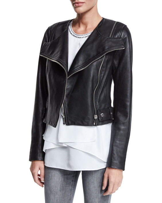 MICHAEL Michael Kors Leather Moto Jacket in Black. Neiman Marcus