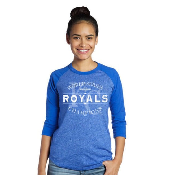 Majestic Threads Kansas City Royals Women's Royal 2015 World Series Champions Vintage Watermark Raglan T-Shirt