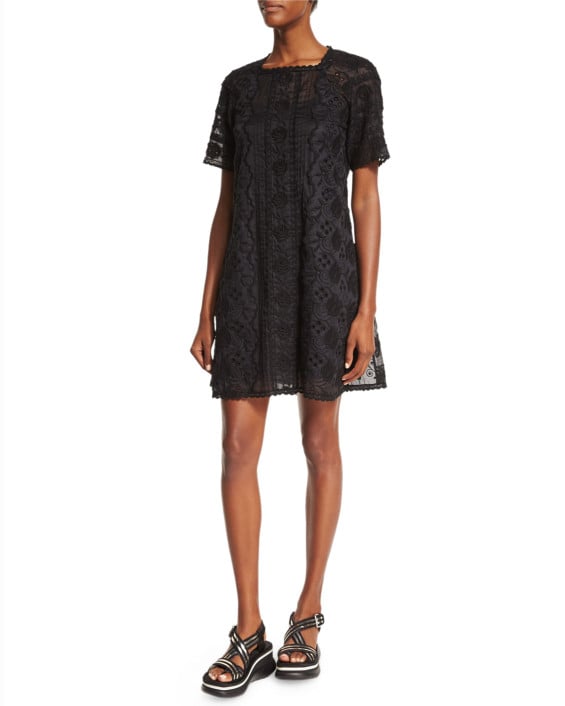 Marc Jacobs Short-Sleeve Lace Dress W/Slip in Black