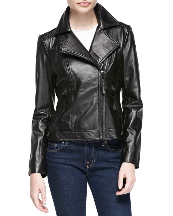 Neiman Marcus Moto Leather Jacket in Black. Neiman Marcus