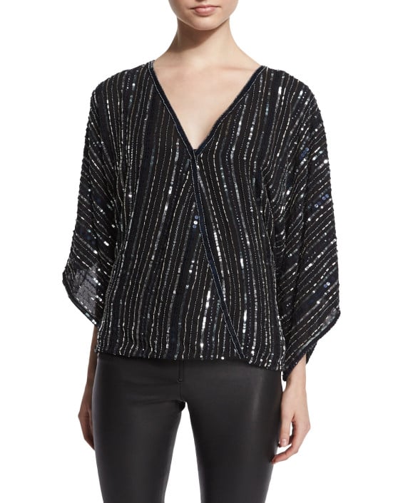 Parker Bayside V-Neck Embellished Top in Black. Neiman Marcus