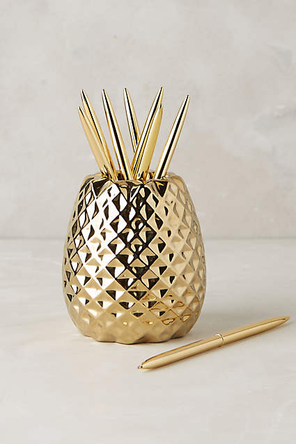 Pineapple Pencil Holder in Gold. Anthropologie