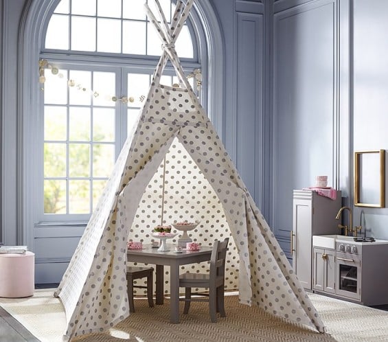 Pottery Barn Kids Silver Metallic Dot Teepee.