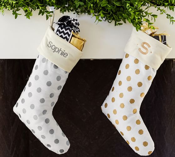 Pottery Barn METALLIC DOT STOCKING in Silver or Gold