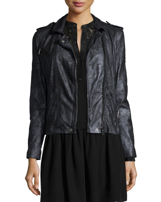 Rebecca Taylor Metallic-Leather Zip-Front Motorcycle Jacket, Gunmetal. Neiman Marcus