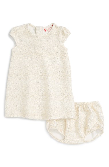 Ruby & Bloom Metallic Cap Sleeve Shift Dress (Baby Girls) in Ivory Vanilla - Gold Sparkle