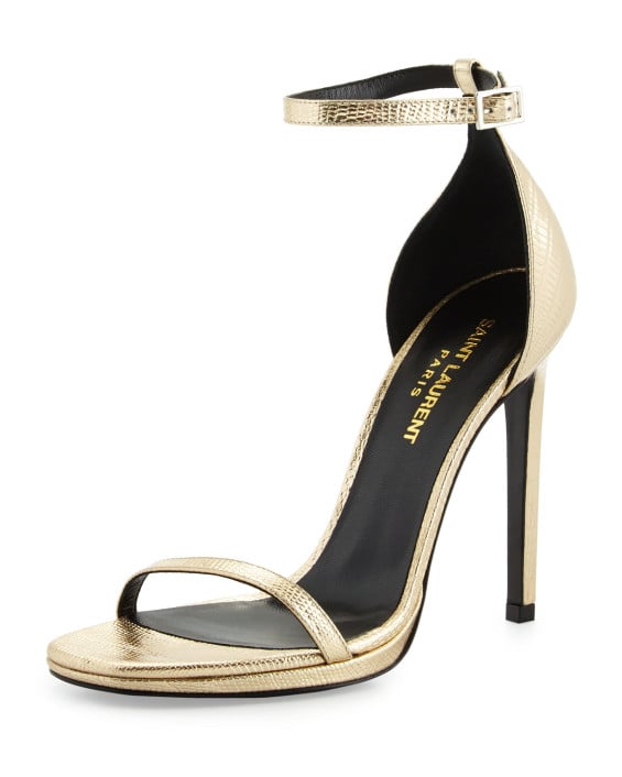 Saint Laurent Jane Metallic Lizard-Embossed d'Orsay Sandal, Platino. Neiman Marcus