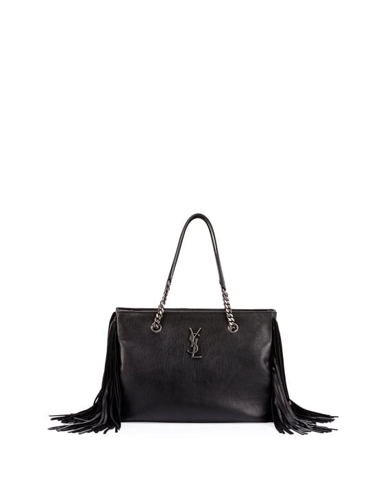 Saint Laurent Monogram Fringe Leather Shopping Tote Bag in Black. Neiman Marcus