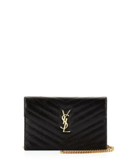 Saint Laurent Monogram Matelasse Wallet on Chain in Black. Neiman Marcus