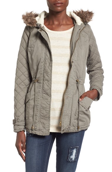 Thread & Supply 'My Juliet' Faux Fur Hood Quilted Parka in Grey
