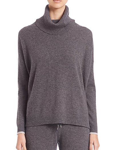 Three Dots Oversized Cashmere Turtleneck Sweater in Charcoal