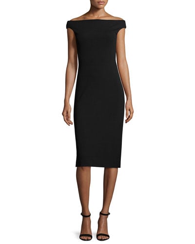 Tibi Ponte Off-the-Shoulder Midi Dress in Black. Neiman Marcus