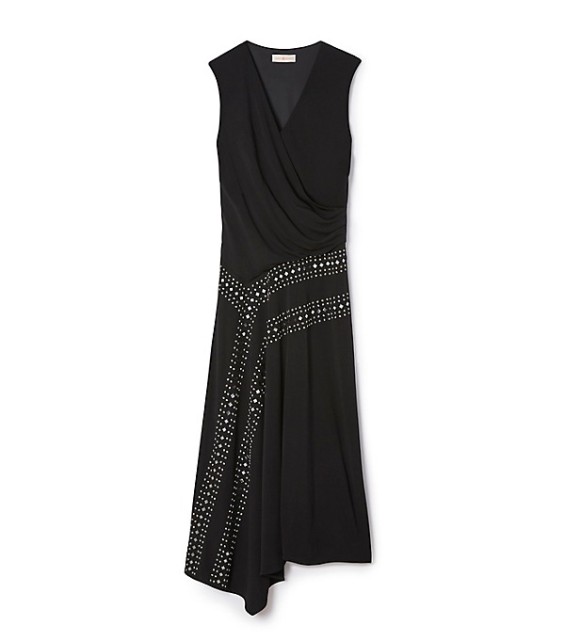 Tory Burch EMBELLISHED MATTE JERSEY WRAP DRESS in Black