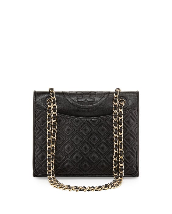 Tory Burch Fleming Quilted Patent Saffiano Leather Flap Bag in Black. Neiman Marcus