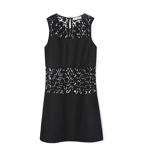 Tory Burch LINEN & CROCHET A-LINE DRESS in Black