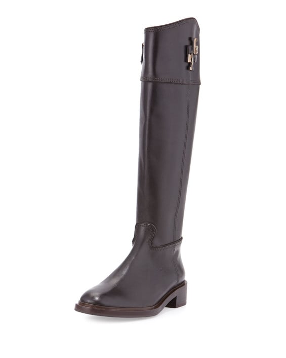 Tory Burch Lowell Logo Riding Boot in Coconut. Neiman Marcus Sale