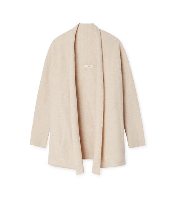 Tory Burch MERINO DRAPE-FRONT CARDIGAN in New Ivory or Earl Grey Melange