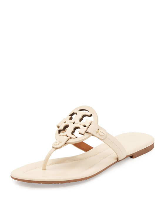 Tory Burch Miller 2 Logo Flat Leather Sandal, Dulce de Leche. Neiman Marcus