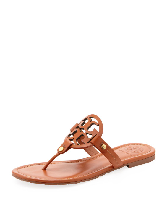 Tory Burch Miller Logo Flat Thong Sandal in Vachetta. Neiman Marcus