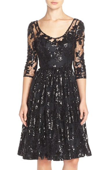 Tracy Reese Sequin Lace Fit & Flare Dress in Black