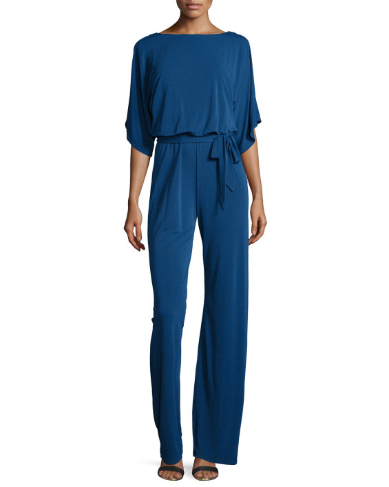 Trina Turk Belted Bateau-Neck Crepe Jumpsuit, Petrol. Neiman Marcus