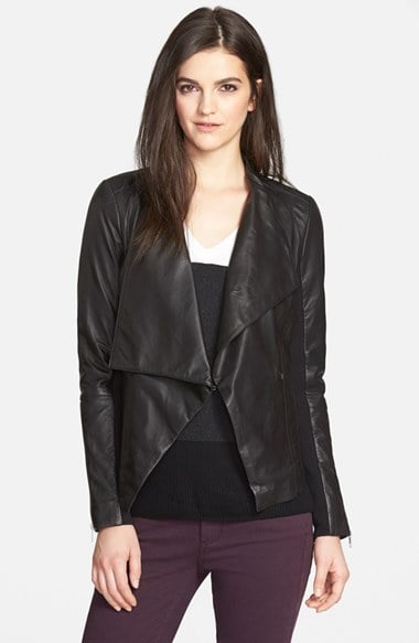 Trouvé Drape Collar Leather Jacket in Black