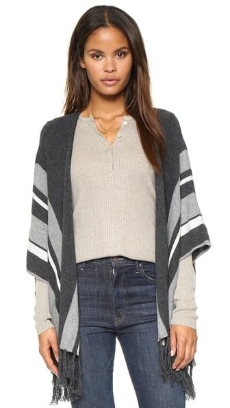Velvet Cashmere Fringe Blanket Cardigan in Charcoal