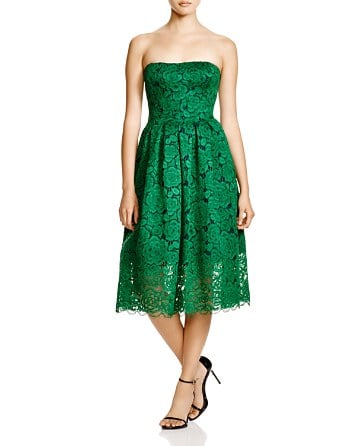 Vera Wang Strapless Lace Midi Dress in Green