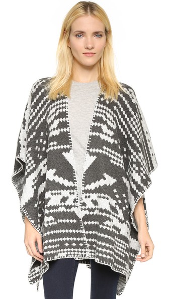 White + Warren Jacquard Blanket Poncho in Carbon/Grey