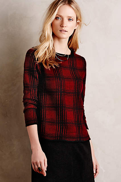 Windowpane Cashmere Pullover by 360 Cashmere in Red