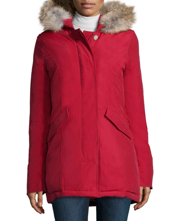 Woolrich John Rich & Bros. Arctic Placket-Front Parka W/ Fur Hood in Red. Neiman Marcus