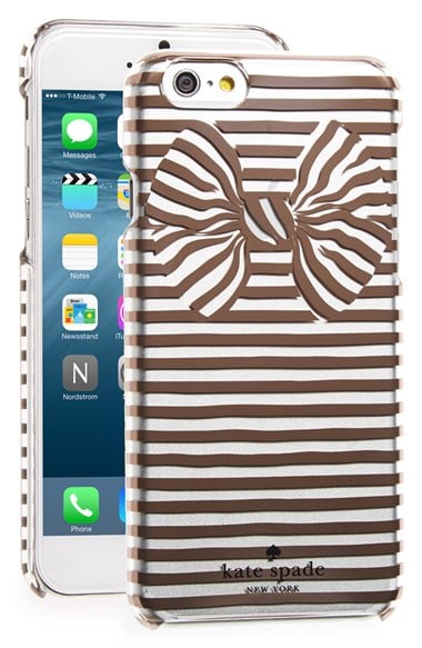 kate spade new york 'bow stripe' iPhone 6 & 6s case in gold or rose gold/clear