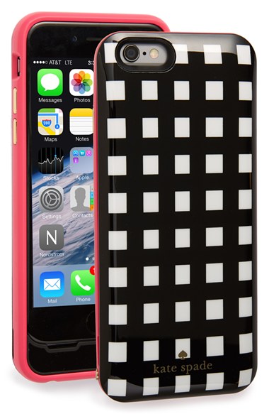 kate spade new york iPhone 6 & 6s charging case in black and white check or new black and white stripe