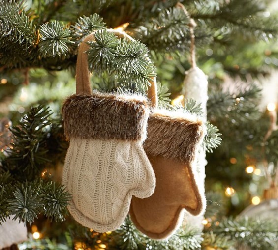 Pottery Barn FUR TRIM MITTENS ORNAMENT